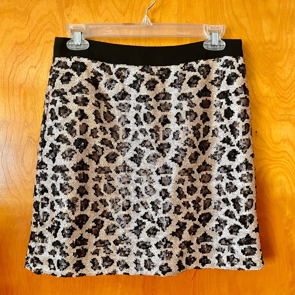 Banana Republic Leopard Print Sequin Mini Skirt Womens Size 2